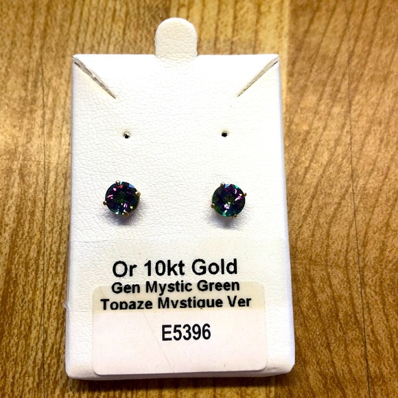 10kt Gold & Mystic Green Topaz Stud Earrings - Picture 1 of 7